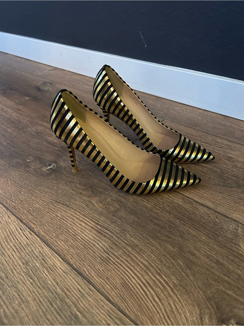 Gold and black stripes J.Crew high heels